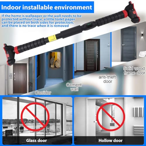 Pull Up Bar for Doorway,Adjustable Chin Up Bar for with Level Meter | 440 LBS Max Load,No Screws Needed - color: Red 3