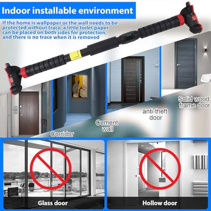 Pull Up Bar for Doorway,Adjustable Chin Up Bar for with Level Meter | 440 LBS Max Load,No Screws Needed - color: Red 3