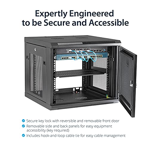 StarTech 9U Wall-Mount Cabinet, 19in, 4-Post, 18.9in Deep (RK920WALM) | Enclosed locking server rack kit for IT data equipment, Adjustable depth 2.4-18.9in, SPCC steel, Assembled - size: 9U, style: max 19" depth
