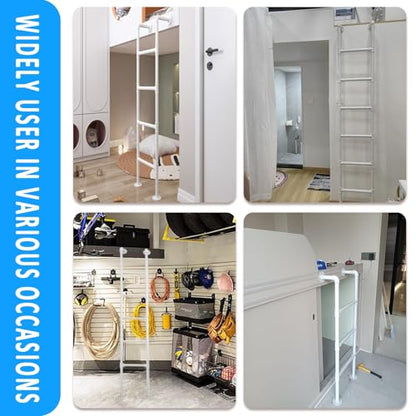 Wall Mounted Metal Step Ladder for Home Loft, White Wrought Iron Basement Window Well Egress Ladder Strong Bunk Bed Climbing Ladders with Kit, 100-300cm(146cm/57in) - size: 146cm/57in
