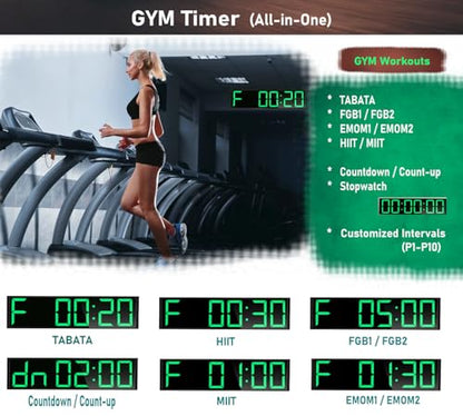 26'' Huge Clock (5.3'' Digits), Gym Timer, Home Gym Clock, Interval Workout Timer, with 8 Alarms, 7-Color Night Lights, for HIIT/Tabata/EMOM/FGB/Boxing (Green)