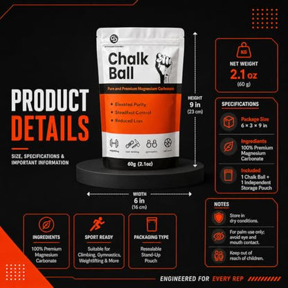 400g Chalk Ball + Refill Powder Set for Climbing & Gymnastics | Refillable 60g chalk ball with 340g refill chalk for sweaty hands, controlled release, climbing, bouldering and gymnastics.
