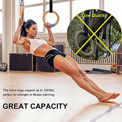 Wood Gymnastic Rings with Adjustable Number Suspension Trainer Straps with Cam Buckle 15ft Olympic Rings 32/28mm Heavy Duty 1543/992lbs for Pull Up Bar Workout Exercise Gym Hanging Rings Indoor - color: Black Straps Only(no rings)