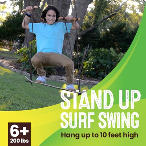 Swurfer TreeSkate Skateboard Tree Swing, Outdoor Stand Up Surf Swing, Kids Outdoor Play Equipment, for Children and AdultsHolds Up to 200 lbs, Ages 6 and Up, Adjustable Handles, Grip Tape (Undawadda) - color: Green