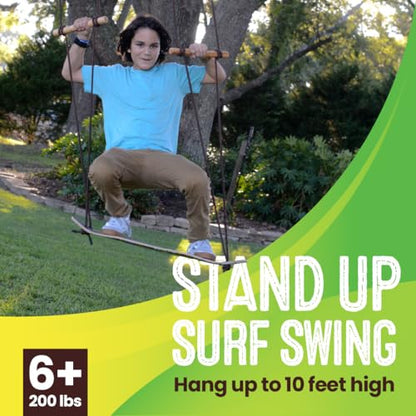 Swurfer TreeSkate Skateboard Tree Swing, Outdoor Stand Up Surf Swing, Kids Outdoor Play Equipment, for Children and AdultsHolds Up to 200 lbs, Ages 6 and Up, Adjustable Handles, Grip Tape (Undawadda) - color: Green