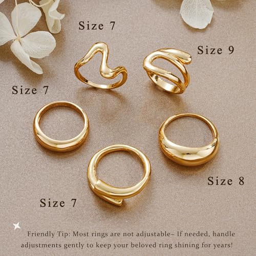 YEEZII Chunky Gold Rings for Women Non Tarnish, 18K Gold Plated Stackable Thumb Ring, Statement Women Rings Set - color: Gold-B