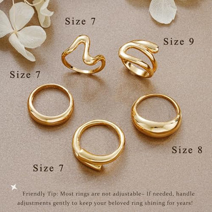 YEEZII Chunky Gold Rings for Women Non Tarnish, 18K Gold Plated Stackable Thumb Ring, Statement Women Rings Set - color: Gold-B