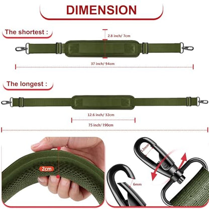 ZINZ 75" Shoulder Strap with Fixed Pad and Dual Balanced Buckles，Army Green - color: Army Green