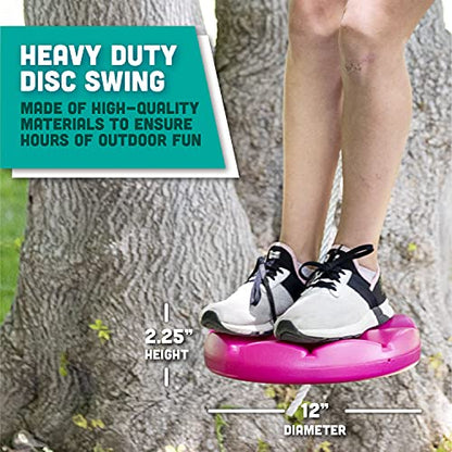 Squirrel Products Heavy Duty Pink Disc Tree Swing with Rope for Outdoor Play - Easy DIY Addition to Playset or Tree - color: Pink