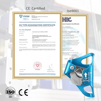 NewDoar Rock Climbing Chest Ascender Abdominal for Vertical Rope Climbing CE Certified Rope Clamp for 8~13MM Rope - color: Blue