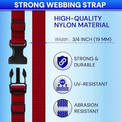 TECEUM 3/4" Nylon Strap Kit with Buckles, Red 6 yards Repair Set | Heavy duty hardware kit: 6yd webbing, 6 quick release buckles, 12 tri-glide slide clips, 6 metal D-rings for crafting. - color: Red, size: 3/4" - 6 yards, style: 6 Buckle - 12 Slides - 6 D