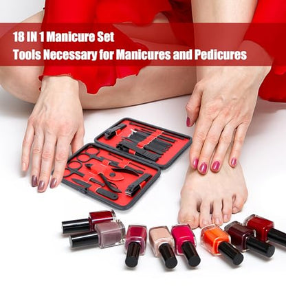 Manicure Set-Stainless Steel Nail Care Set-Professional Ingrown Toenail Clipper Grooming Tool-Pedicure Kit & Toe Nail Cutter-Thick Nail Scissors Toiletries with Cuticle Trimmer - color: Black&Red
