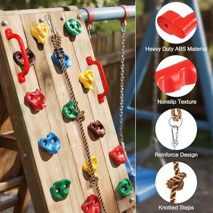 TOPNEW 20 PCS Rock Climbing Holds for Kids, Rock Wall Holds with 6.56 Ft Climbing Rope and 2 Handles, Rock Wall Climbing Kit for Indoor and Outdoor Playset - Includes Mounting Hardware - style: 20 PCS Rock Climbing Holds+6.56 Ft Climbing Rope+2 Handles