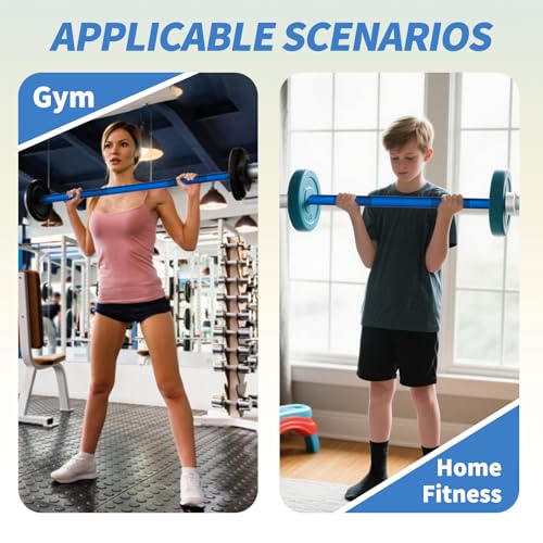 Egles Kids Barbell 5.5LB Mini Barbell Bar 4ft for Kid Women & Beginners Weighted Bar - Compatible with 2-Inch Weight Plates, for Strength Training Gym Weight Lifting, Multi-Color Training Bar - color: Silver Sleeve Blue Bar