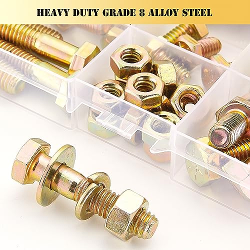 ZTF SAE Grade 8 Bolts and Nuts Assortment Kit, Heavy Duty Hex Cap Screw & Bolt Assortment Sets 12 Common Sizes, 1/4-20 5/16-18 3/8-16 Assorted Nuts Bolts Washers, 42 Sets, 3/4" to 1-1/2" Length - style: gold-1/4-20 5/16-18 3/8-16 Sae bolts