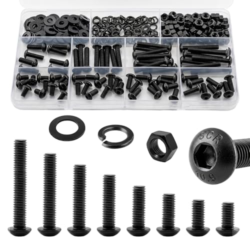 288Pcs M5 Screws Assortment Kit, M5x8/10/12/16/20/25/30/35 mm Hex Socket Button Head Assorted Set, Machine Screws with Nuts & Washers, 10.9 Grade Alloy Steel for 3D Printing - size: M5 Button 10.9 - 288PCS