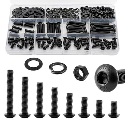 192Pcs M6 Screws Assortment Kit, M6x8/10/12/16/20/25/30/35 mm Hex Socket Button Head Assorted Set, Machine Screws with Nuts & Washers, 10.9 Grade Alloy Steel Black Zinc Plated for 3D Printing - size: M6 Button 10.9 - 192PCS