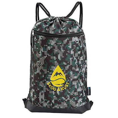 Skog Å Kust GymSak | Patented 2-in-1 Drawstring Cinch Bag with Removable Waterproof Dry Bag | Camo & Yellow - color: Digicamo