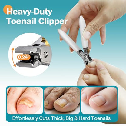 Heavy Duty Nail Clippers for Thick Toenails & Fingernails - Razor-Sharp Stainless Steel Blades with Wide Jaw, Anti-Slip Grip, Safety Lock & Splash Guard (Seniors/Men/Women/Kids) - color: White