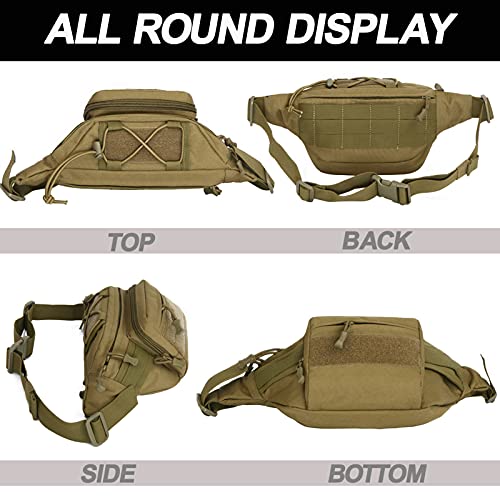 Tactical Fanny Pack, Military Waist Bag Hip Belt Bumbag Utility Bags for Outdoor Hiking Climbing Fishing with U.S Patch (Black+Tan) - color: 2 Pack Black+Tan