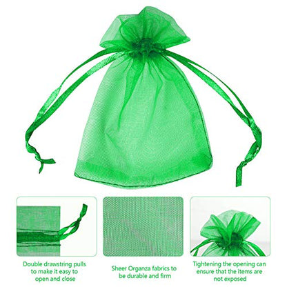 Boshen 100/200PCS Organza Gift Candy Sheer Bags Mesh Jewelry Pouches Drawstring Bulk for Wedding Party Favors Festival Christmas Valentine's Day 3"x4" 4"x6" 5"x7" (3" X 4"(100PCS), Green) - color: Green-3" X 4"(100PCS)