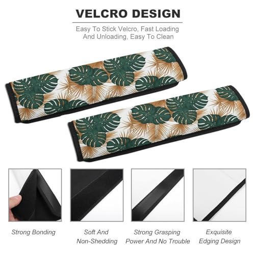 Breathable Seat Belt Shoulder Pad for Adults and Children, Stroller Pushchair High Chair, 2 Pack Green Gold Palm Leaves Tropical Neck Strap Covers Easy Install (No Tool) - color: Pattern 1174