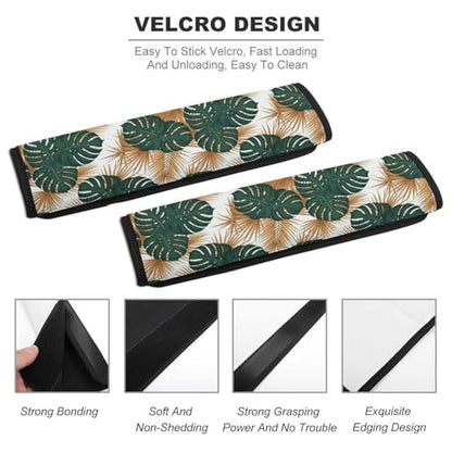 Breathable Seat Belt Shoulder Pad for Adults and Children, Stroller Pushchair High Chair, 2 Pack Green Gold Palm Leaves Tropical Neck Strap Covers Easy Install (No Tool) - color: Pattern 1174