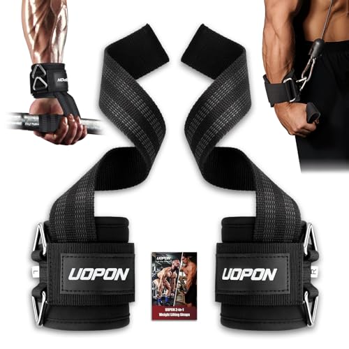 Weight Lifting Straps with Rings, 2 in 1 Wrist Straps for Weightlifting and Cable Machine with Double Triangle Rings and Non-slip Latex Thread, Lifting Cuffs for Home Gym Workout