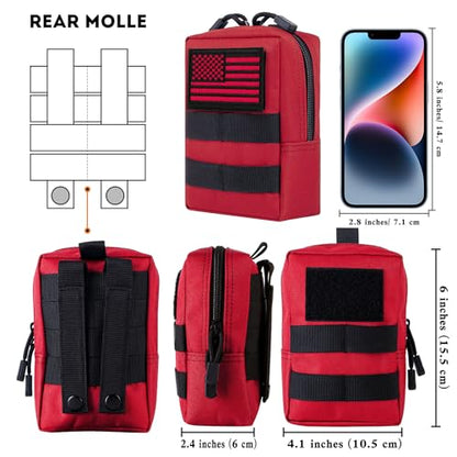 2 Pack Tactical Molle EDC Pouch Multi-Purpose Compact Pack Water-Resistant Utility Pouch with Flag Patch - color: Red