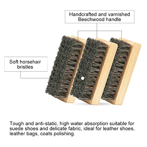 Shoe Brush for Cleaning, Horsehair Bristles Wooden Shine Shoe Brush Cleans Leather, Suede, Nubuck and Delicate Textiles - 3 Pack