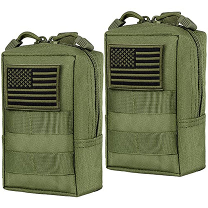2 Pack Tactical Molle EDC Pouch Multi-Purpose Compact Pack Water-Resistant Utility Pouch with Flag Patch - color: Green