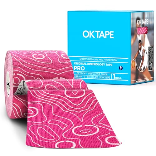 OK TAPE PRO Kinesiology Tape Uncut Roll, Elastic Physical Therapy Tape | 2 Inch Athletic Tape for Pain Relief, Muscle Support, Kinetic Tape, Water Resistant, 16.4Feet -Pink 2 Rolls - color: Pink, size: 1 Roll