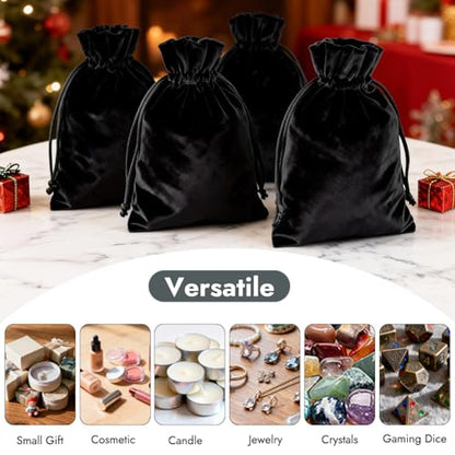 HRX Package Soft Velvet Gift Bags, 5.1x7.8 inch Velvet Drawstring Pouches -Black for Jewelry Crystal Dice Tarot Rune (4 Pack) - color: Black