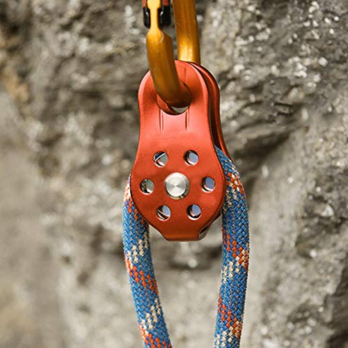 Movable Side Swing Single Pulley Mobile Side Plate Pulley 26KN Downhill Pulley Portable for Outdoor Climbing Crossing Lifting (Orange)