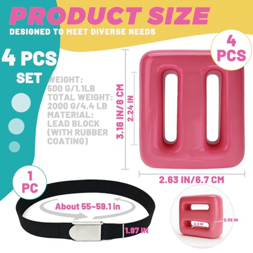 4 Pcs Scuba Weight Belt Set,Diving Weight Belt Coated Dive Weights with Nylon Belt - color: Pink, size: 1.1 lb