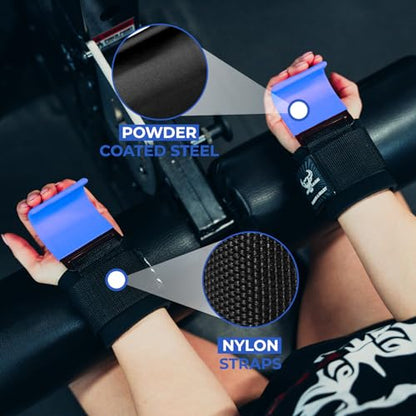 BEAST RAGE Workout Hooks for Men, Durable Coated Grip Gym Straps for Weightlifting Wrist Wraps Training Weight Lifting Strength Fitness Bodybuilding Anti Slip Women Hook Exercise - color: Blue