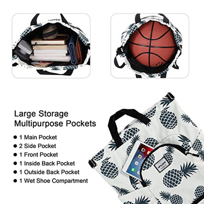 Dry Wet Drawstring Backpack with Shoe Compartment for Women Adjustable Gym Bag - color: Pineapple Green