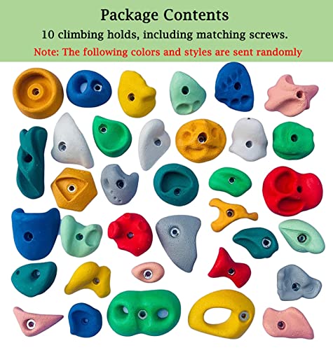 Resin Rock Climbing Holds - 10 Pcs Premium Screw-On Kits for Beginners, Ideal for Kids and Teens Climbing Walls - size: Solid wall installation