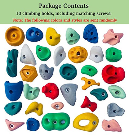 Resin Rock Climbing Holds - 10 Pcs Premium Screw-On Kits for Beginners, Ideal for Kids and Teens Climbing Walls - size: Solid wall installation
