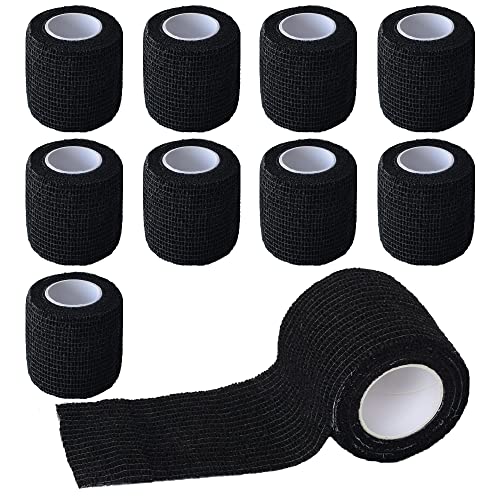 2 Inches Self Adhesive Bandage Wrap Cohesive Wrap, 9 Pack, Black | Self Stick Wrap for Ankle, Wrist, Finger, Sports, Breathable Cohesive Vet Tape for Pets - color: Black, size: 2 Inch