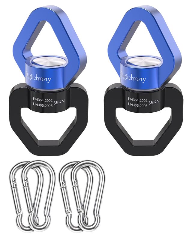 35KN Swing Swivel with Swivel Carabiner, Black Blue, 2 Pack | For hanging chairs, aerial yoga, hammocks, tire swings, kids' swings, gym rings, web tree swings, smooth rotation - color: Black Blue, size: 2 pack with carabiners