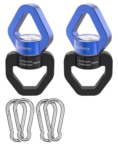 35KN Swing Swivel with Swivel Carabiner, Black Blue, 2 Pack | For hanging chairs, aerial yoga, hammocks, tire swings, kids' swings, gym rings, web tree swings, smooth rotation - color: Black Blue, size: 2 pack with carabiners