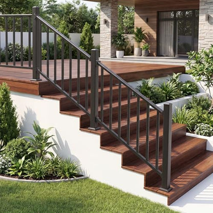 Aluminum Deck Railing Kit, Modular 36 in H. x 4 Ft W Stair Railing Kit for Outdoor Steps,Heavy Duty Balustrade System for Deck, Porch, Patio & Balcony(1 Post, 1 Panel) - size: 4 Feet-Stair