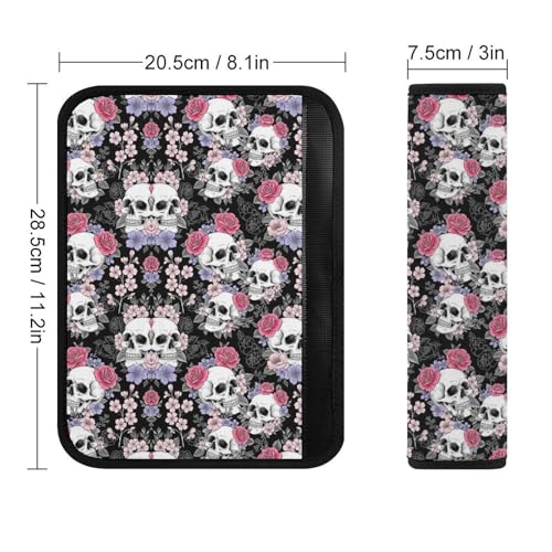2 Piece Universal Soft and Comfortable Seat Belt Shoulder Pad for Kids, Most Cars, Gothic Skull Flowers Seat Belt Covers Cushion, Neck and Shoulder Support - color: Pattern 150
