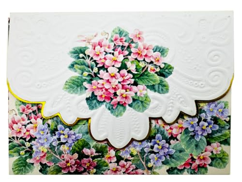 Pink and Blue African Violets Boxed Note Cards by Carol Wilson NCP2201 - color: Floral - Violets, style: 1 Gift Box Set / 10 Cards Total