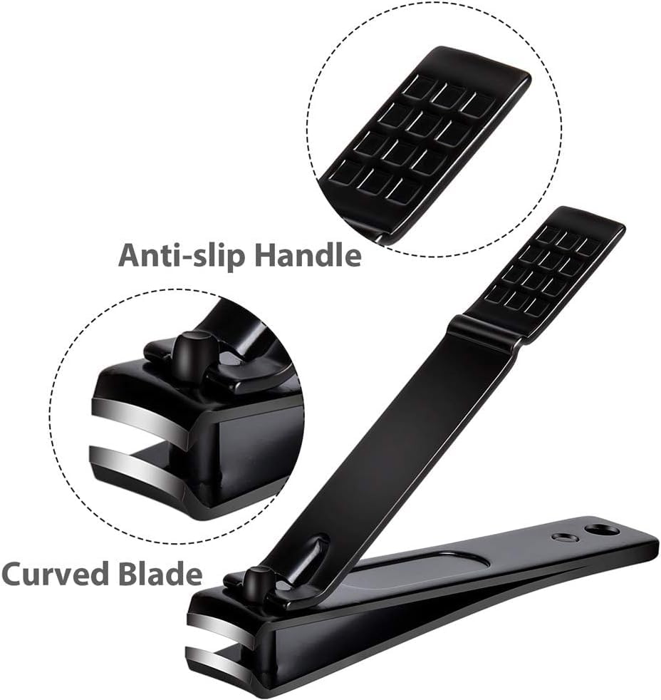 3-Piece Nail Clippers Set – Stainless Steel Fingernail & Toenail Clippers for Thick or Ingrown Nails, Professional Black Nail Cutter for Men and Women