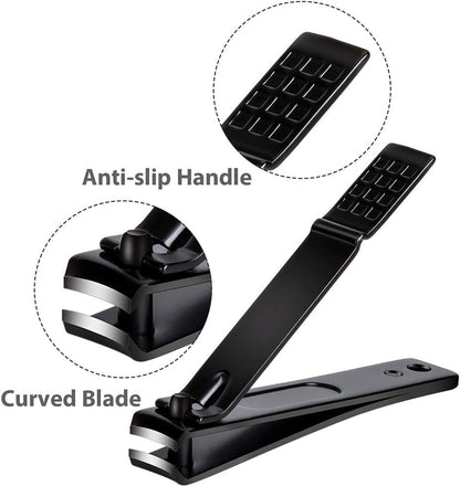 3-Piece Nail Clippers Set – Stainless Steel Fingernail & Toenail Clippers for Thick or Ingrown Nails, Professional Black Nail Cutter for Men and Women