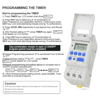 BAOMAIN THC15A 12V Digital Programmable Timer Switch,16A Weekly Relay | AC/DC 12V Power Input with 16A Max Switch Capacity,Up To 250VAC,Supports 28 Weekly Settings. Din Rail Mount