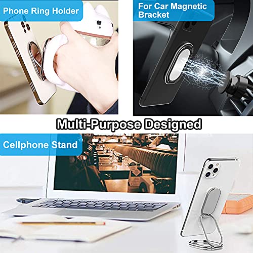 Cell Phone Ring Holder Finger Kickstand, CLZWiiN Foldable 360° Rotation Cellphone Stand for Desk, Office Desktop, Magnetic Car Mount, Metal Multi-Angle for Phone Back Grip (Silver) - color: Silver