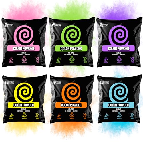 Chameleon Colors Colored Powder Bulk Bags, 5LB ea, Fun Run, Color War, 6 Pk | Non-Toxic & Washable, Colored Chalk for Throwing, School & Party Events, Holi Festivals, FD&C-Approved, 6 Vibrant Colors - size: 6 Pack